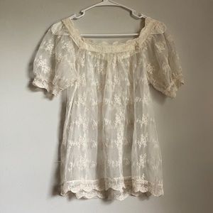 Vintage mesh lace embroidered blouse
